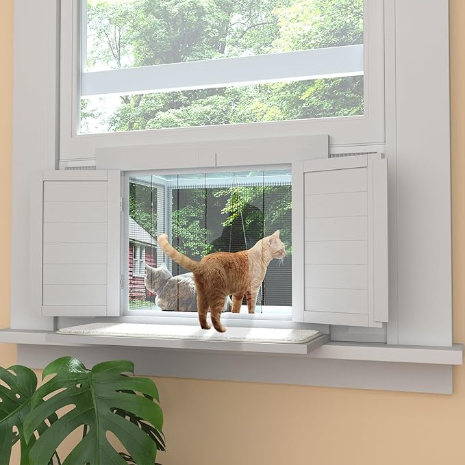 GDLF Cat Window Box, Universal Cat Window Perch Catio with Weather-Resistant Clear Roof, Fits Double Hung Windows 24" to 38.5" Wide, for Sunbathing, Napping & Outdoor Viewing