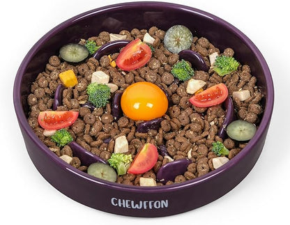 CHEWFFON Ceramic Slow Feeder Dog Bowls, 2 Cups Puzzle Dog Food Bowl for Fast Eaters, Nonslip Stop Bloat Slow Feeder for Small and Medium Breed, Dishwasher Safe, Dark Purple