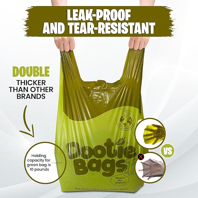 The Original Dootie Bag is Back! Pooch Approved Large Dootie Bags, Dog Poop Bags. Strong, Leakproof - EZ Tie Handles. Perfect for Dogs & Cat Litter. Pet Waste Cleanup, Swivel Bin & GoGo Stik Scoopers.