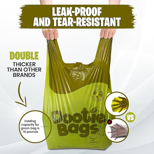 The Original Dootie Bag is Back! Pooch Approved Large Dootie Bags, Dog Poop Bags. Strong, Leakproof - EZ Tie Handles. Perfect for Dogs & Cat Litter. Pet Waste Cleanup, Swivel Bin & GoGo Stik Scoopers.