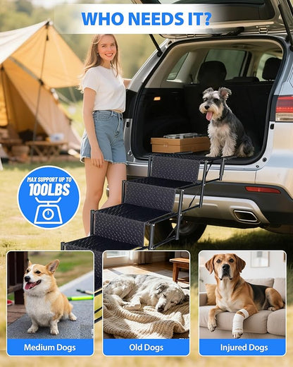 5-Step Foldable Dog Stairs for Car, SUV & Truck (34"–38" Height) – Lightweight Pet Steps with Non-Slip Surface, Portable & Joint-Friendly, Supports Small & Medium Dogs up to 100 lbs