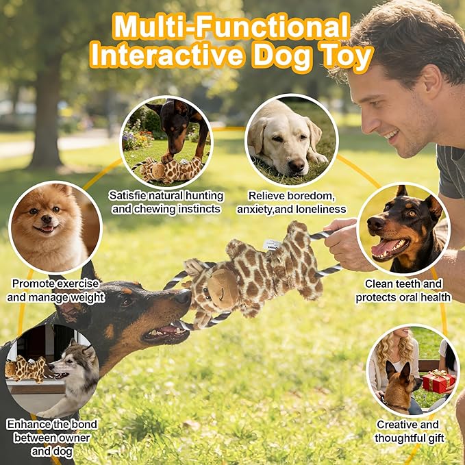Giraffe Plush Squeaky Dog Toy with Crinkle Paper Puppy Teething Chew Toy Cute Soft Funny Indoor Outdoor Interactive Tug of War Dog Rope Toy for Small Medium Large Dogs Toy Gift 39.5cm/15.55in
