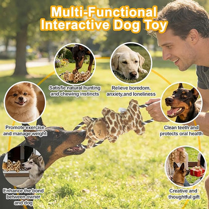 Giraffe Plush Squeaky Dog Toy with Crinkle Paper Puppy Teething Chew Toy Cute Soft Funny Indoor Outdoor Interactive Tug of War Dog Rope Toy for Small Medium Large Dogs Toy Gift 39.5cm/15.55in