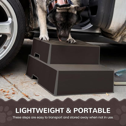 Pet Easy Steps Stairs for Small & Med Dog Cat Bed Sofa Chair - Adjustable Height & Portable - Stable with Rubberized Anti- Slip Mat & Magnetic Alignment - Easy 10 Second Setup - Espresso
