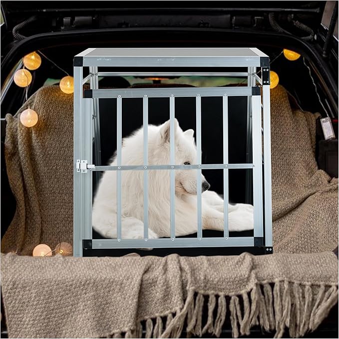 Aluminum Dog Crate 36x26x27 Inch, Pet Carrier Travel Box for Dogs Cats, Black & Silver Aluminum Transport Kennel