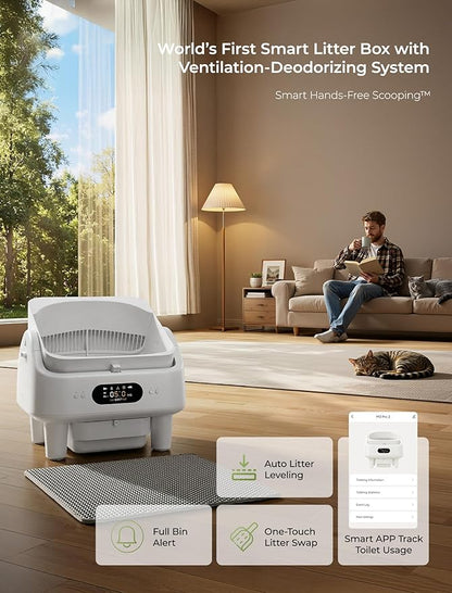 Automatic Self Cleaning Cat Litter Box, Smart Toilet App Control, 360° Dual Safety with 10 Sensors, Auto Leveling 72L Large Litter Box for Multiple Cats, 3 Odor Control, 2.4G&5G WiFi, 6" LED Display