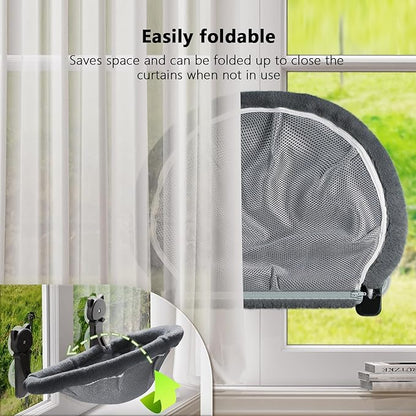 2 Pack Cat Window Perch Cordless, Kitty Hammock with Sunken Design Foldable & Stable Cat Beds- Breathable Window Hammock for Overlooking, Sunbathing and Climbing - Maximum Hold Up to 40lb