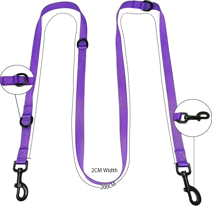 Multifunctional Hands Free, 6.5ft Nylon Adjustable Training Crossbody Dog Leash for Small/Medium/Walking Running Hiking Dog Leash (Purple)