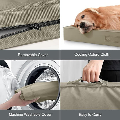 Outdoor Dog Bed for Small Dogs, Waterproof Dog Crate Bed for Medium Dogs Cats, Orthopedic Egg Crate Foam Pet Bed with Washable Removable Oxford Cover, Khaki