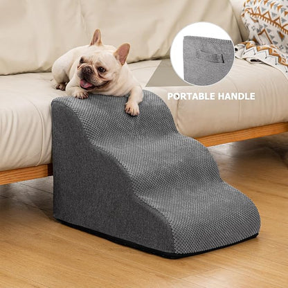 Dog Ramp and Stairs for Small Dogs & Cats,3-Step Pet Stairs for Couch Sofa and Chair,Indoor Anti-Slip Dog Stairs for Old Cats and Puppy