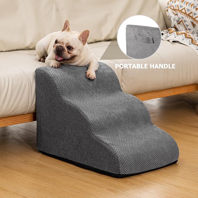 Dog Ramp and Stairs for Small Dogs & Cats,3-Step Pet Stairs for Couch Sofa and Chair,Indoor Anti-Slip Dog Stairs for Old Cats and Puppy