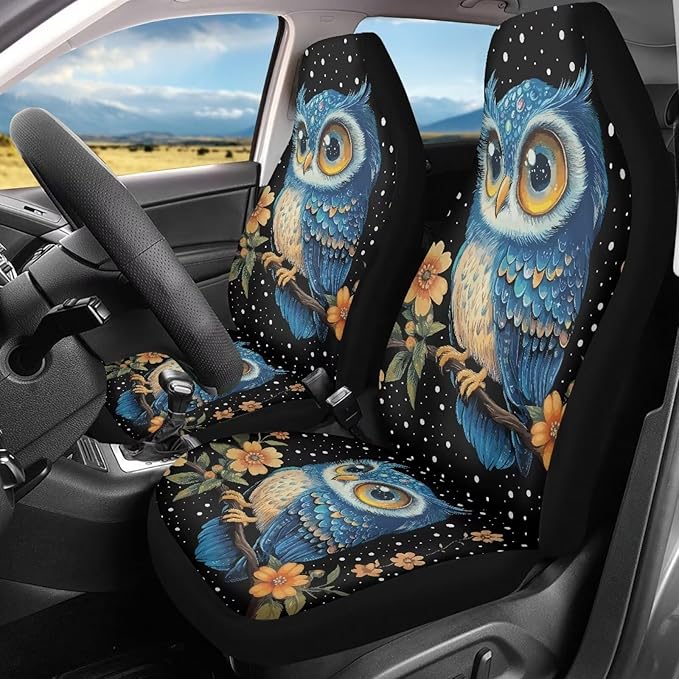 Car Seat Covers for Women Men, Owl Floral Print Car Seat Protector Car Accessories Front Seat Covers Set of 2 Auto Interior Decor for Most Cars,Sedan,Truck Van