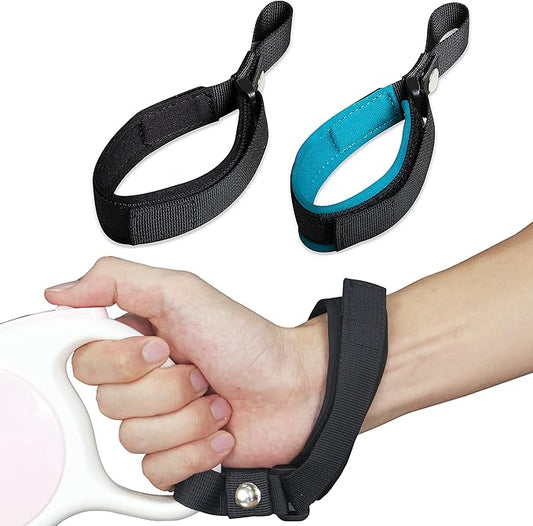 Hands Free Adjustable Wrist Strap, 2 Pack Soft Comfortable Diving Fabric Wrist Strap Dog Leash for Retractable Leash (Black & Blue)