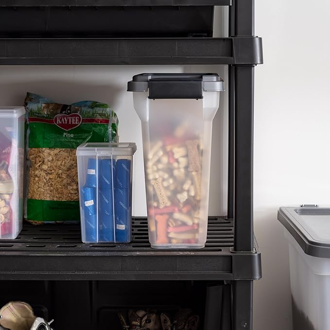 IRIS USA Dog Food Storage Container, Airtight Lid, 2-Cup Scoop, Up to 13 Pounds Pet Food Storage, Versatile Pet Food Bin, Treats, BPA Free, Dark Gray