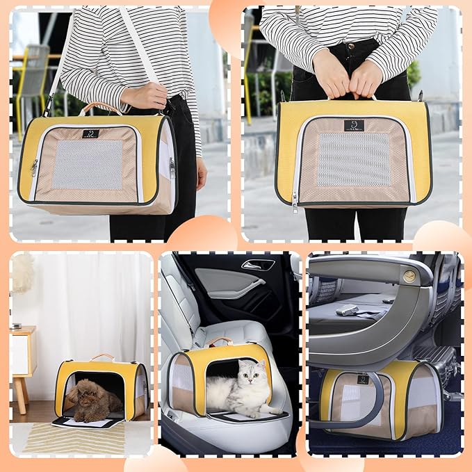 A 4 Pet Cat Carrier, Airline Approved Pet Carrier for Small Medium Cats Dogs Puppy with Safety Tether, Lightweight EVA Soft-Sided Bag, Anti-Collapse for Plane Car Train Vet