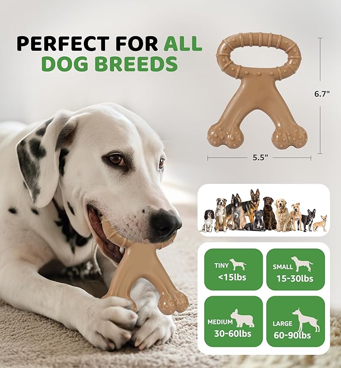 Durable Dog Chew Toy for Aggressive Chewers, Indestructible Nylon Bone with Beef Flavor, Dog Toy for Dental Care and Teeth Cleaning, Anxiety Relief for Small, Medium, and Large Dogs (Brown)