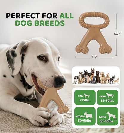 Durable Dog Chew Toy for Aggressive Chewers, Indestructible Nylon Bone with Beef Flavor, Dog Toy for Dental Care and Teeth Cleaning, Anxiety Relief for Small, Medium, and Large Dogs (Brown)