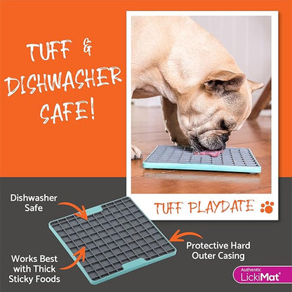 LickiMat Tuff, Heavy-Duty Playdate, Dog Slow Feeder Lick Mat, Boredom Anxiety Reducer; Perfect for Food, Treats, Yogurt, or Peanut Butter, Fun Alternative to a Slow Feed Dog Bowl, Orange