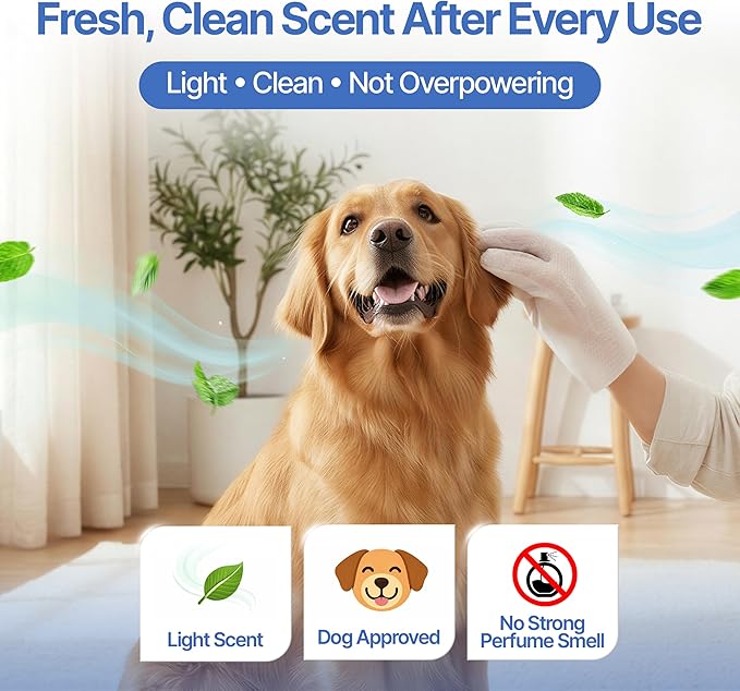 Pet Cleaning Glove Wipes for Dogs & Cats - Hypoallergenic Coconut Infused Extra Thick Dog Washing Gloves - Deodorizing Grooming Mitts - Puppy and Cat Cleaning Wipes - 20 Count
