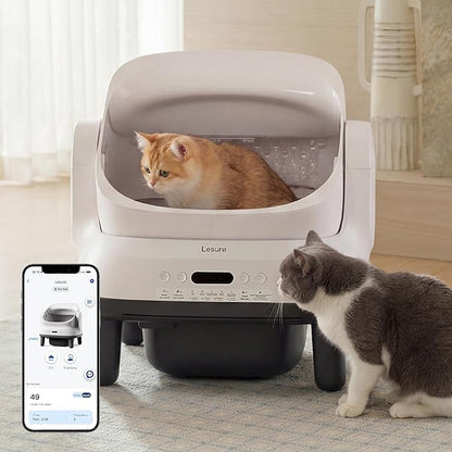 Lesure Self Cleaning Litter Box - Open-Top Automatic Cat Litter Box with APP Control & Anti-Pinch Sensor, for Large Cats, Odor Control, Includes 2 Sifters & 1 Roll Waste Bags