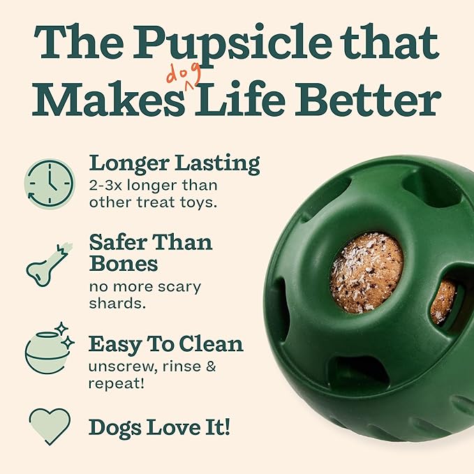 WOOF Starter Pack - Interactive Dog Ball Toy for Boredom - Dog Treat Molds Silicone - Chicken-Flavored Healthy Treats for Dogs - Pupsicle Doggy Enrichment Toy - for Large Pups - 25-75 lbs