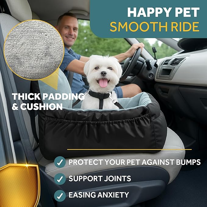 JOTADE Dog Car Seat for Small & Medium Dogs – Washable & Reversible Pet Travel Booster Seat, Double Safety Leashes, Anti-Slip Design, Extra Cushion Cover, Easy Install Puppy Car seat up to 35 lbs