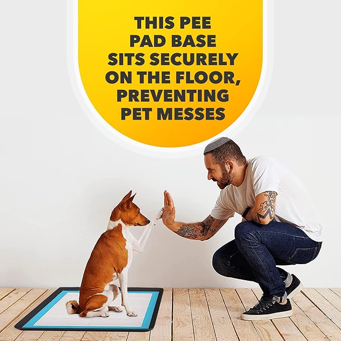 Skywin TidyFriend Dog Pee Pad Holder Tray - Fits Up to 24” x 24” Pee Pad Holder for Dogs - Stable Grip, Raised Edges, Quick-Wipe Silicone Surface Dog Pad Holder for Indoor Flooring Protection (Black)