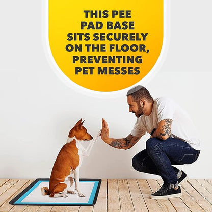 Skywin TidyFriend Dog Pee Pad Holder Tray - Fits Up to 24” x 24” Pee Pad Holder for Dogs - Stable Grip, Raised Edges, Quick-Wipe Silicone Surface Dog Pad Holder for Indoor Flooring Protection (Black)