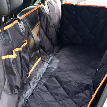 Dog Car Seat Cover, Back Seat Pet Cover - Waterproof, Scratchproof, Nonslip, Hammock, Backseat Protection from Fur, Dirt, Accidents, Truck/SUV Size, Black/Blue Color, Safety Harness Included