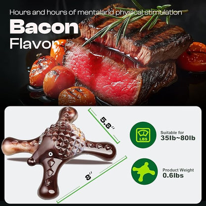 Indestructible Dog Chew Toy for Aggressive Chewers – Tough Nylon Super Chewer Toy, Bacon Flavor, Long-Lasting & Heavy-Duty, Teeth Cleaning & Boredom Relief for Large Breed Dogs