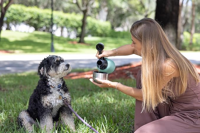 Portable Dog Water Bottle with 2 Removable Water Bowls for Dogs – Leak-Proof Insulated Stainless Steel Dog Water Bottle - Travel Accessories for Dogs - 32oz - Teal