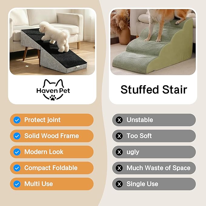 Dog Ramp for Bed and Couch,Wooden Foldable Dog Ramp,17 Inch Working Height, Non-Slip Ramp with Replaceable Carpet for Small Senior Dogs, Furniture Ramp Protect Joints(Gray XL 17" H)