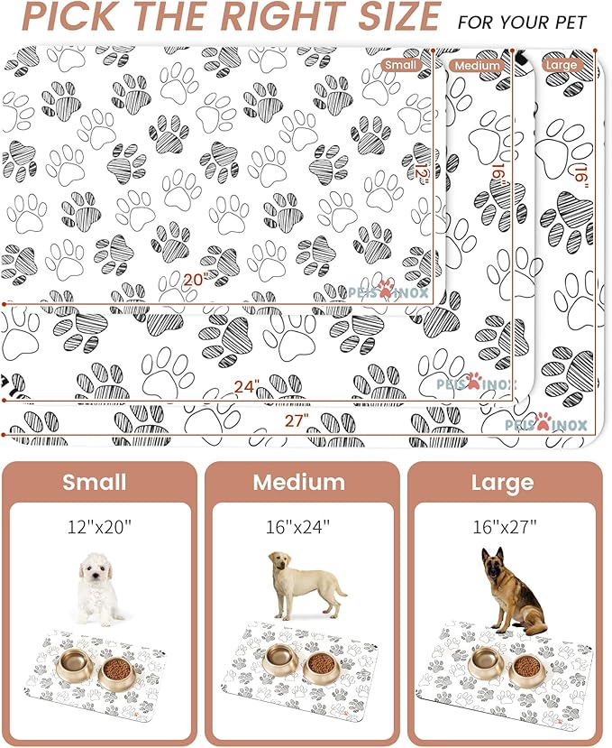 Cat Dog Food Mat, Rapid Water Absorption Dog Mat for Food and Water,100% Waterproof Cat Dog Bowl Mat, 16"x27"-White