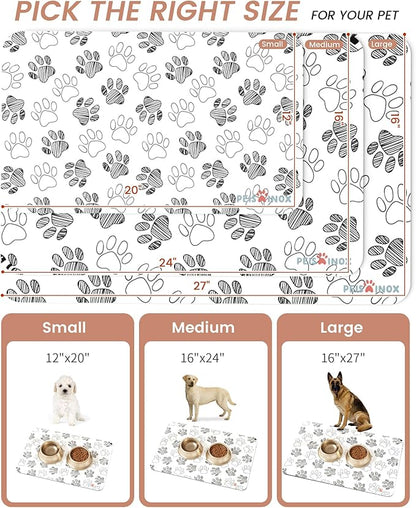 Cat Dog Food Mat, Rapid Water Absorption Dog Mat for Food and Water,100% Waterproof Cat Dog Bowl Mat, 16"x27"-White