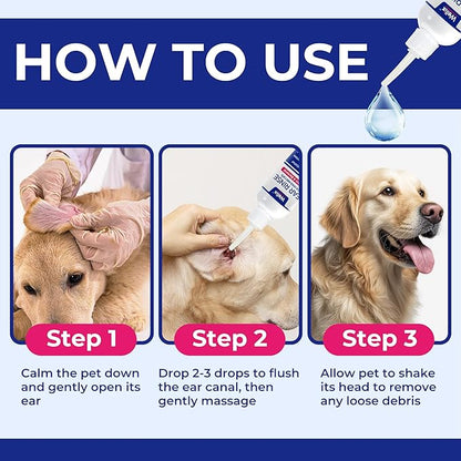 Wellix 120ml Ear Cleaner for Dog & Cat - Ear Infection Treatment Without Irritation - Dog Ear Wash for Itch Relief & Soothing Inflammation - Ear Wax, Powder and Odor Removal Drops