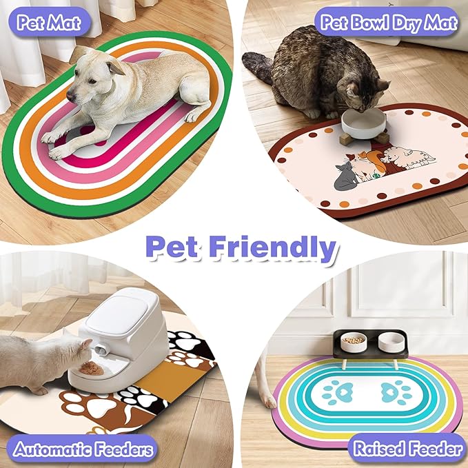 Cat Food Mat Small - 20''x12'' Absorbent Cat Feeding Mat, Pet Water Mats Protect Floor, No Stains Quick Dry Pet Placemats for Food and Water Bowl, Non-Slip Base Cats Bowl Mats for Messy Drinkers