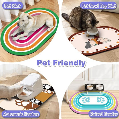 Cat Food Mat Small - 20''x12'' Absorbent Cat Feeding Mat, Pet Water Mats Protect Floor, No Stains Quick Dry Pet Placemats for Food and Water Bowl, Non-Slip Base Cats Bowl Mats for Messy Drinkers