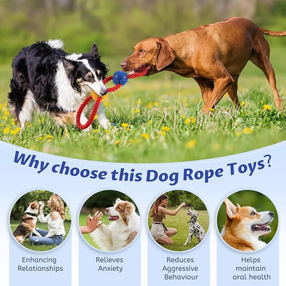 Aitmexcn Interactive Dog Rope Toys Tug of War, Tough Dog Toys for Medium Dogs, 100% Cotton Heavy Duty Puppy Toy for Boredom, Dog Pull Ball Rope Teeth Cleaning