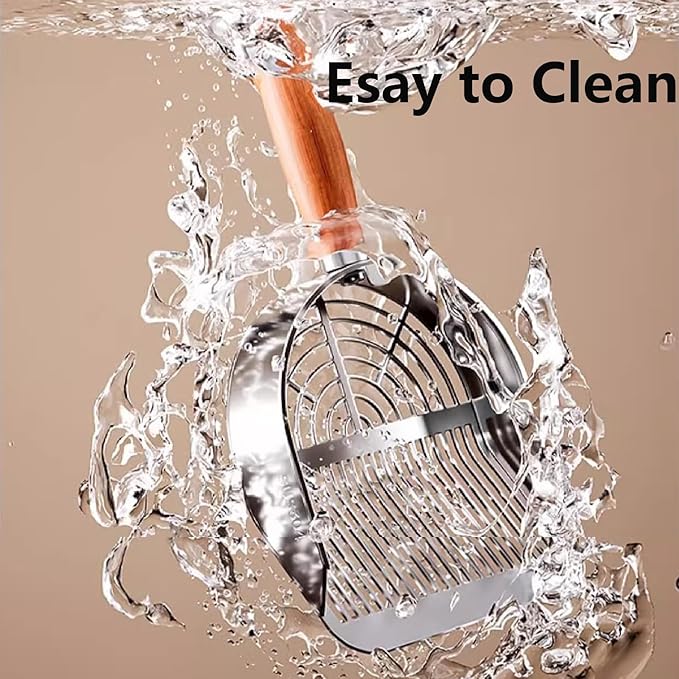 DHXYZZB Cat Litter Scoop 304 Stainless Steel Litter Shovel, Heavy Duty Litter Sifter, Litter Scooper with Wooden Handle Dual Sifting Design Perfect for Cat Litter Box Cleaning
