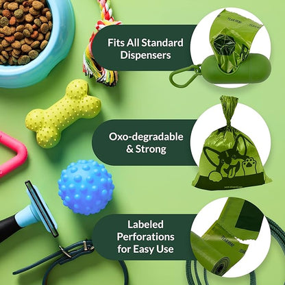 Reli. Biodegradable Dog Poop Bags w/Holder (1200 Count - 80 Rolls Bulk) | Leash Clip Dispenser | 9x13" Large Dog Bags for Poop | Green Eco-Friendly Oxobiodegradable Waste Disposal Refills (Unscented)