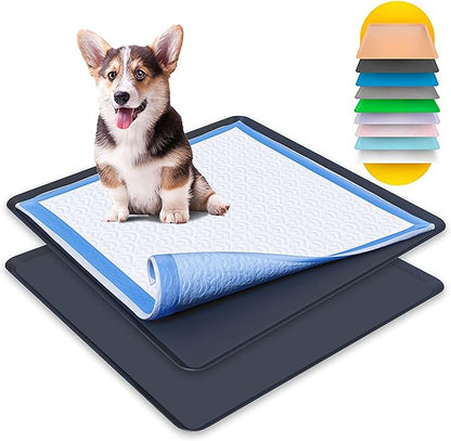 TidyFriend 2 Pack Dog Pee Pad Holder Tray - Fits Up to 24” x 24” Pee Pad Holder for Dogs - Stable Grip, Raised Edges, Quick-Wipe Silicone Surface Dog Pad Holder for Indoor Flooring Protection (Black)