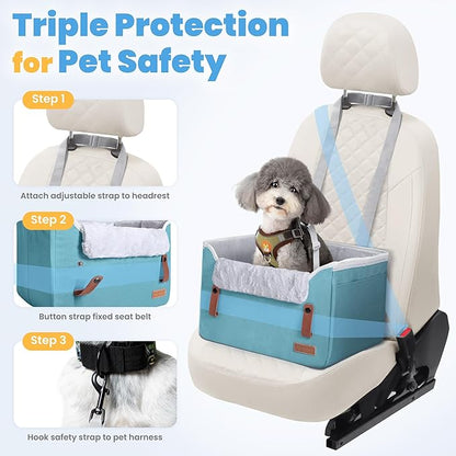 Akinerri Dog Car Seat for Small Dogs, Puppy Seat with Memory Foam Cushion and Safety Buckles, Pet Booster Car Seats for Front and Back Seat, Blue