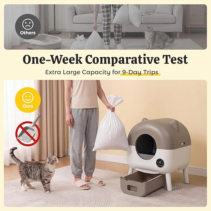 WARCAT Automatic Self-Cleaning Cat Litter Box, Two-Tone Color Design, Large Capacity Smart Litter Box with APP Control & Safety Sensors, Includes 1 Roll Garbage Bags (Orange)