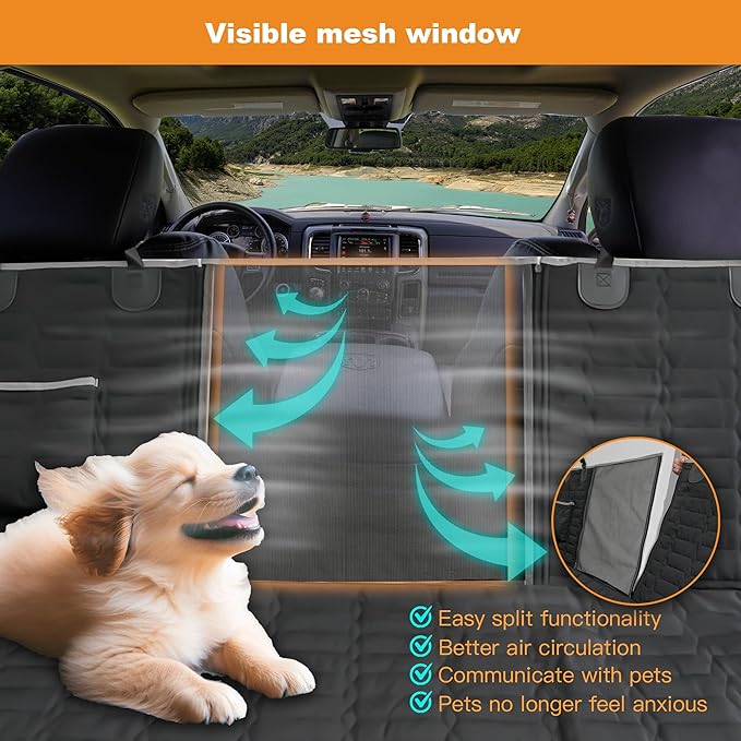 Reliadura Dog Hammock for Truck,Dog Car Seat Cover for Back Seat, Waterproof Seat Cover for Trucks with Mesh Window,Backseat Cover for Dogs in Car for F150/RAM1500/Sierra/Silverado