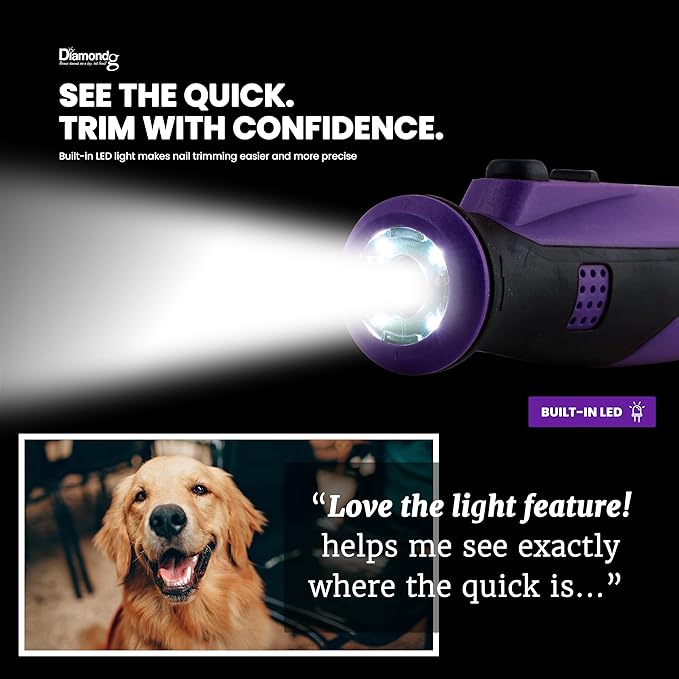 Diamondg Cordless Dog Nail Grinder with Quiet Sound & LED Tip for Large & Small Dogs, 4hrs. Runtime - Electric Dog Nail Trimmer, Heavy Duty Rotary Tool Alternative to Toenail Clippers & Filers