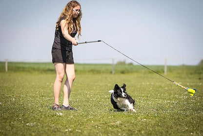 YES4QUALITY Flirt Pole for Dogs - Safe & Strong for Large Breeds with Non-Bungee Cord - Spring Pole for Tug of War, Interactive Play & Puppy Training - Heavy Duty Teaser Wand for Outdoor Exercise