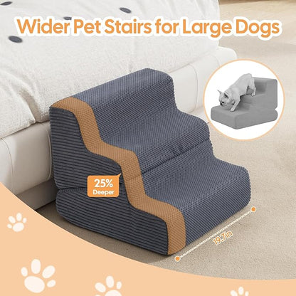 Dog Ramp for Bed, Extra Wide 20" Width Dog Stairs for High Bed, 2 in 1 Pet Steps for Small Dogs, 4-Step Foldable Transformable Large Cats Ramp to Get on Couch, Non-Slip Balanced, Grey