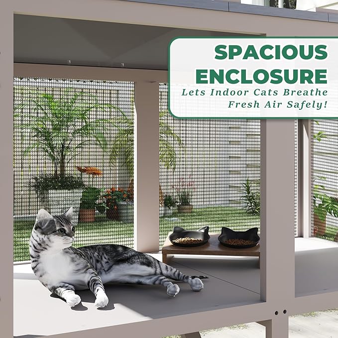 Catio Cat Window Box, Wooden Cat Catio for Indoor Cats, Window Enclosure for Sunbathing, Napping, Overlooking, Keeps Insects Out