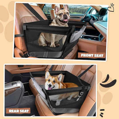 BONTHEE Elevated Dog Car Booster Seat for Dogs & Cats up to 35LB, 6-Inch Memory Foam Pet Booster Seat, Side Breathable Mesh,Portable Travel-Safe Bed for Cars,Elevated Car Seat for Small Medium Dogs