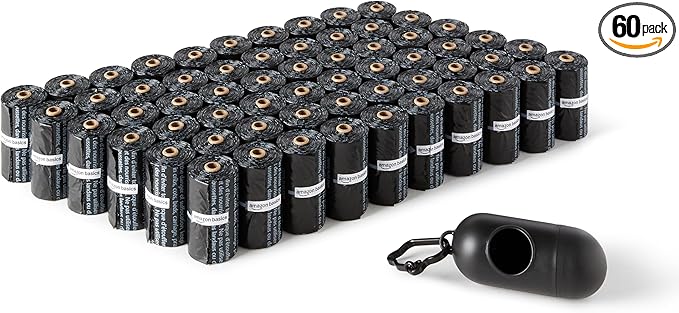 Amazon Basics Dog Poop Leak Proof Bags with Dispenser and Leash Clip, Unscented, 13" x 9", 900 Count (60 Rolls)